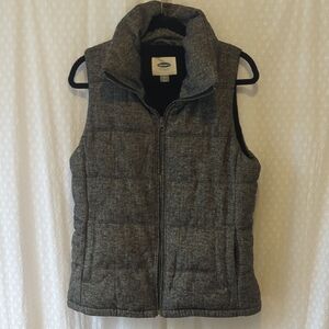 Old Navy Heavy Black And White Herringbone Wool Blend Vest, Women's Medium